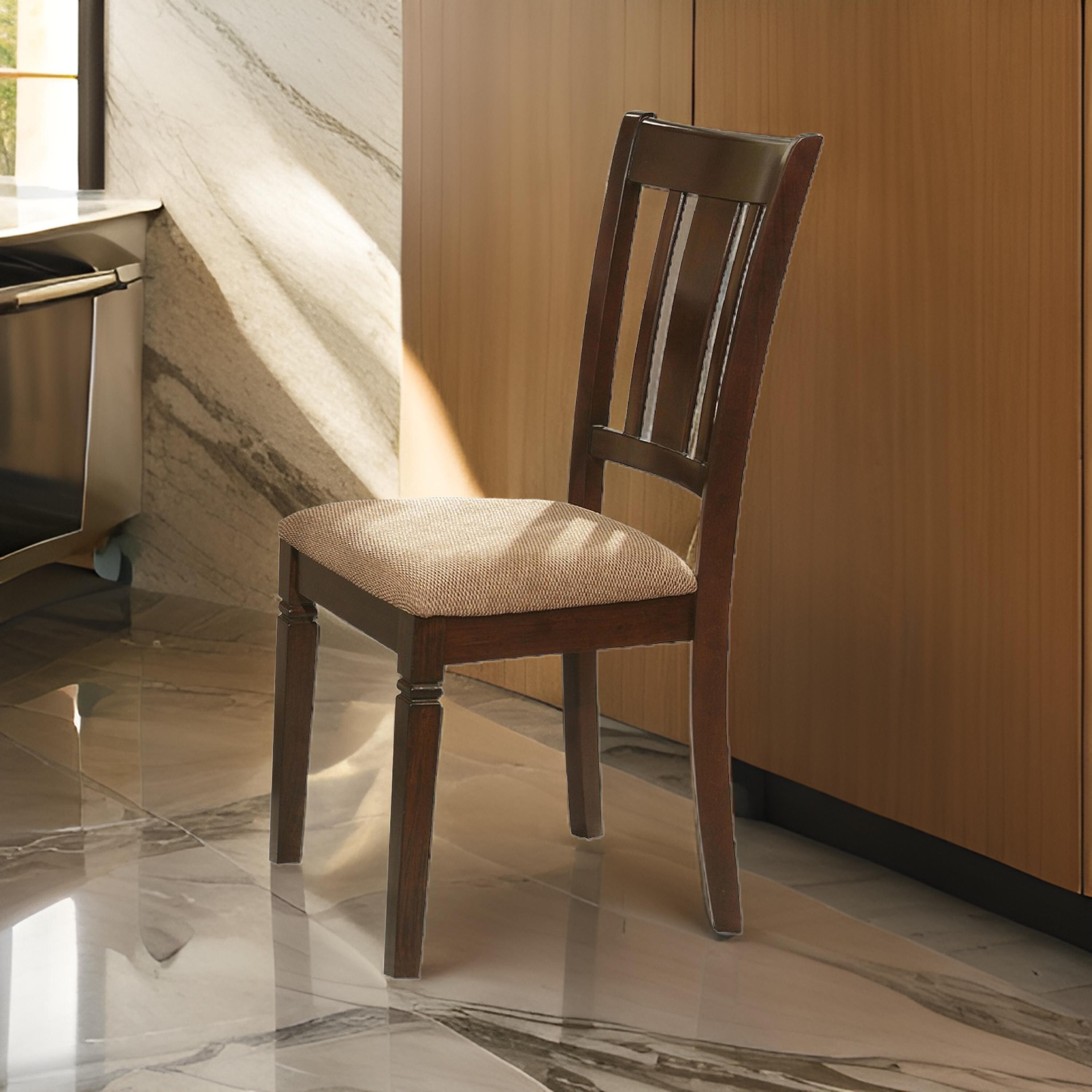 Fabric Upholstered Slated Back Side Chair, Espresso & Light Brown