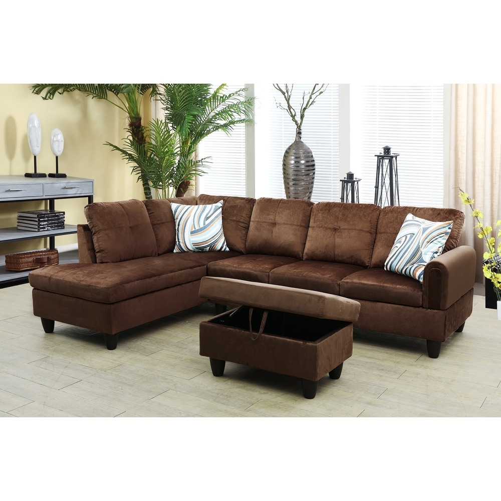 NEW Modern Living Room Furniture Brown Microfiber Sofa Couch Sectional Set ICAA 