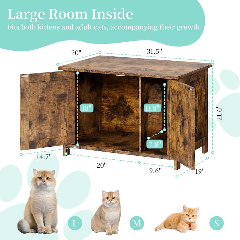 Modern Cat Cage Cabinet with Litter Box Enclosure, Multi-Functional Pet Furniture