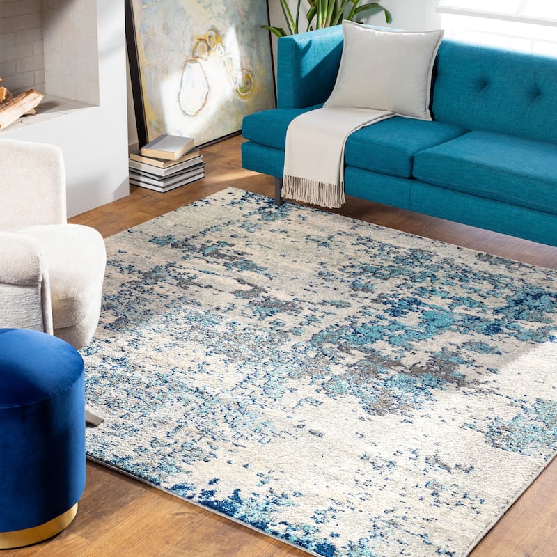 Livabliss Sunderland Minimalist Abstract Area Rug - Blue - 6'7" x 6'7" Square