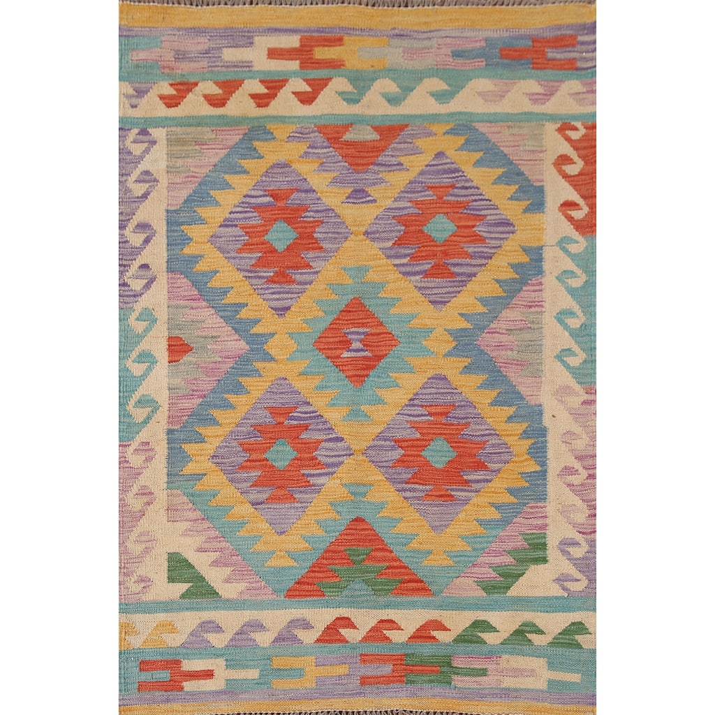 Multi-Color Southwestern Kilim Accent Rug Hand-Woven Wool Carpet - 3'1"x 4'9"