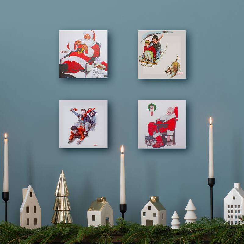 8" x 8" Norman Rockwell Classic Christmas Scene Canvas Prints Set of 4