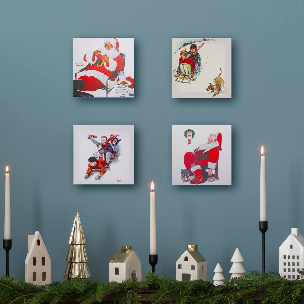 8" x 8" Norman Rockwell Classic Christmas Scene Canvas Prints Set of 4
