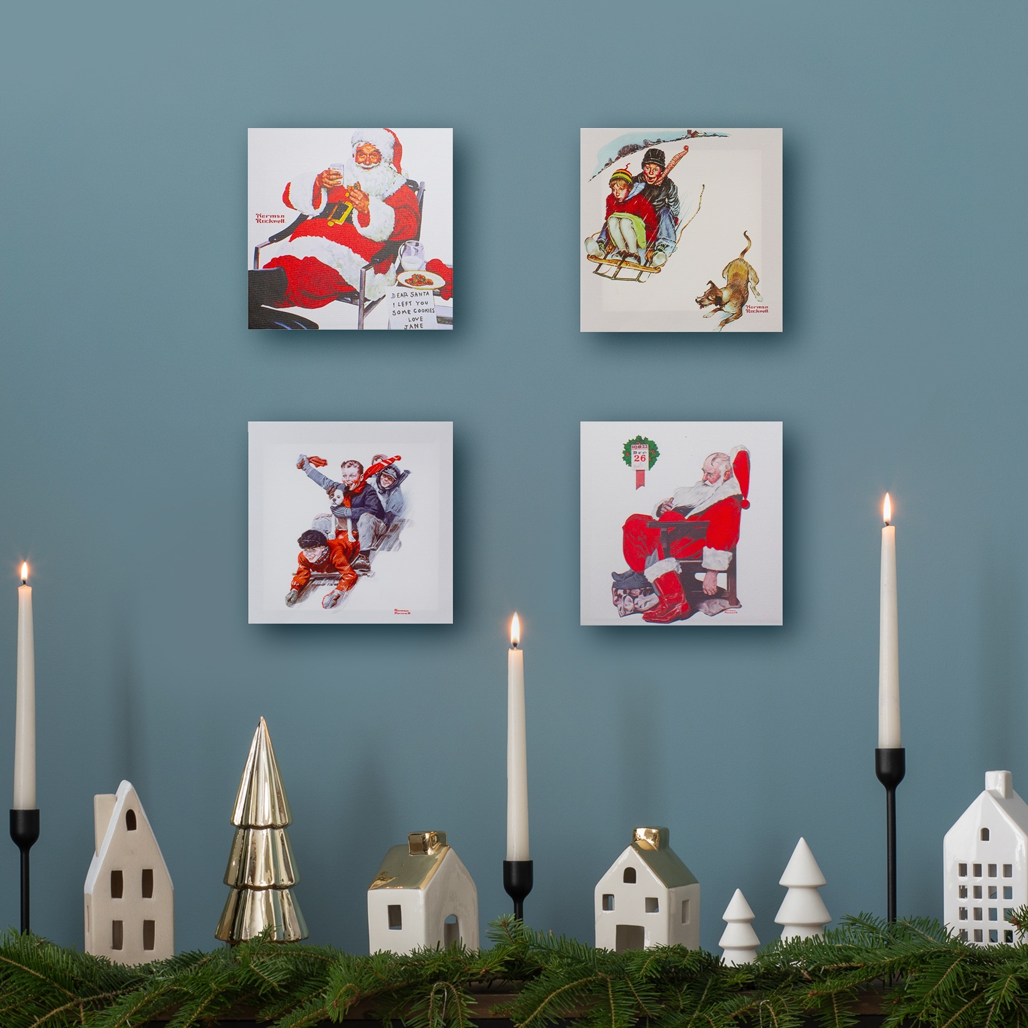 8" x 8" Norman Rockwell Classic Christmas Scene Canvas Prints Set of 4