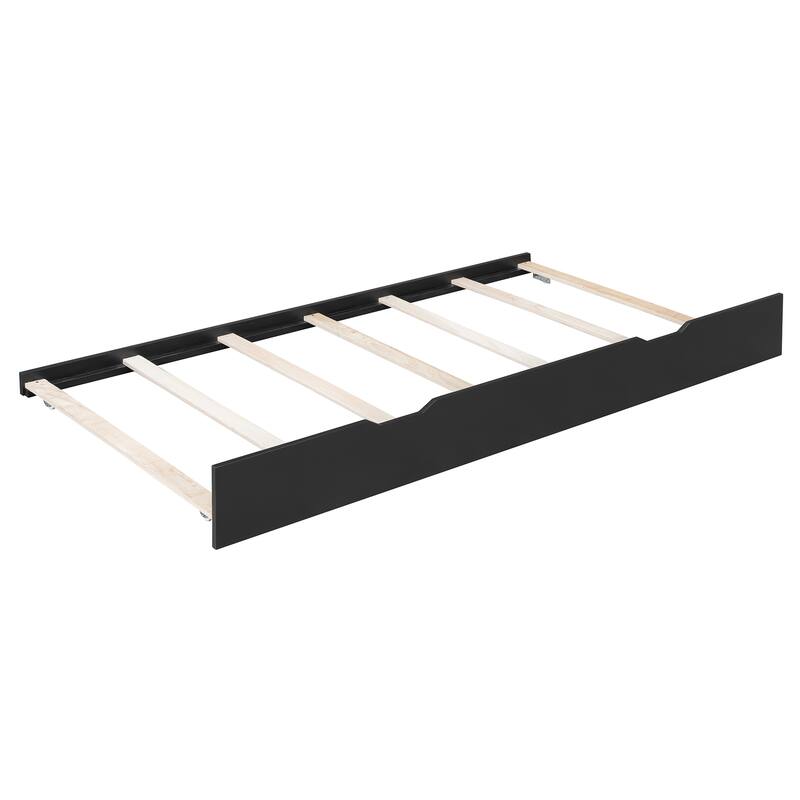 Wood Daybed with Trundle & Built-in Desk, LED Lights & USB Charging Port, Available in Full or Twin