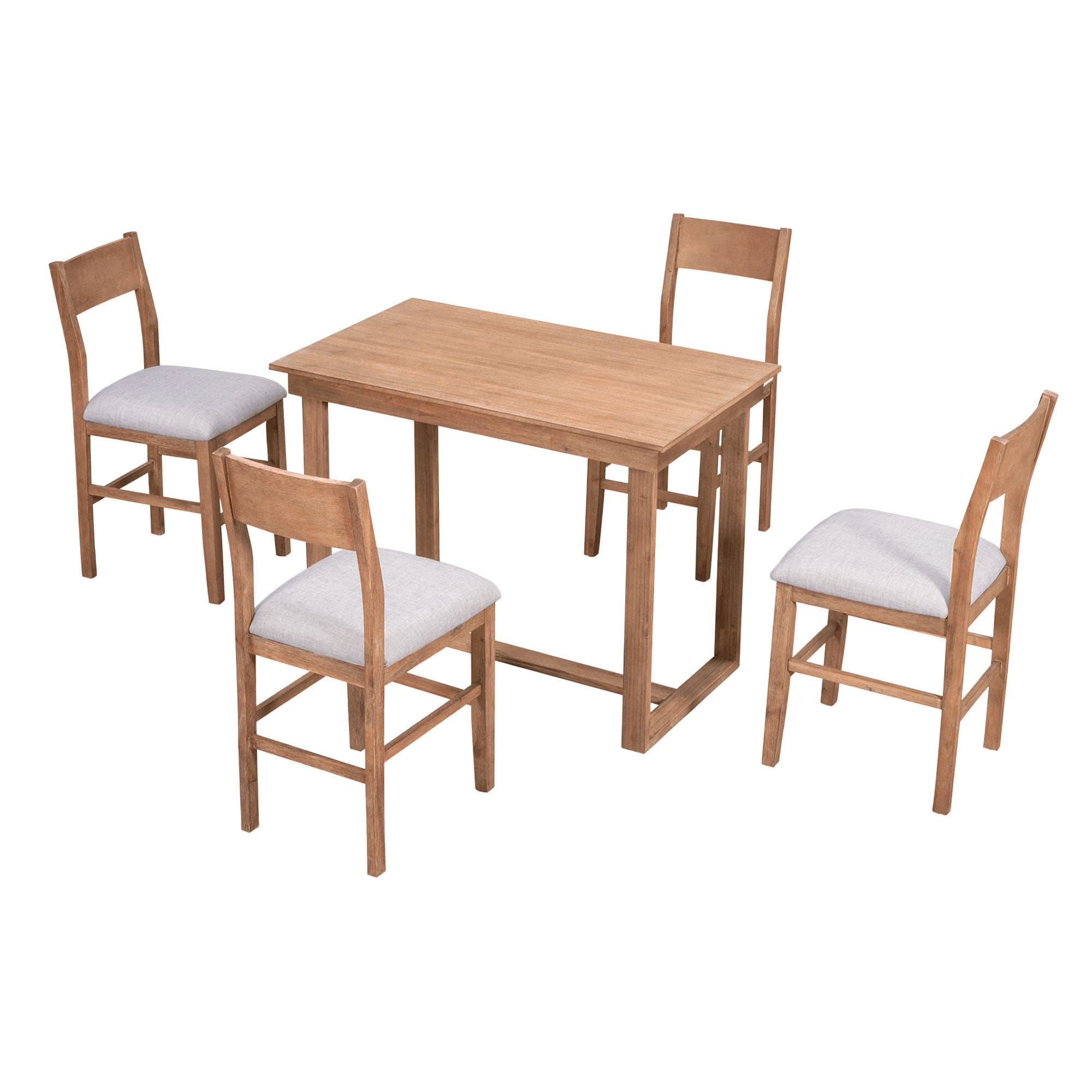 Rectangular Dining Table, Rustic Kitchen Table & Chairs Set with Four Upholstered Chairs for Apartments
