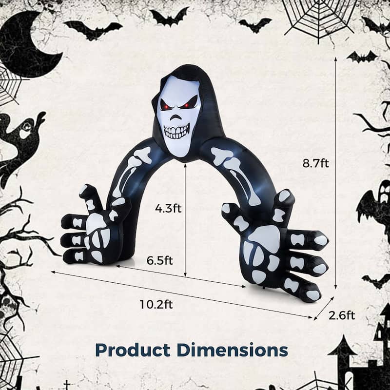 Costway 10.2 x 8.7 ft Halloween Inflatable Grim Reaper Archway LED - See Details