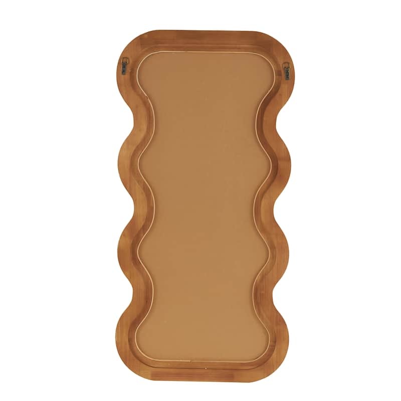 Brown Wood Wavy Room Wall Mirror with Dimensional Carved Frame