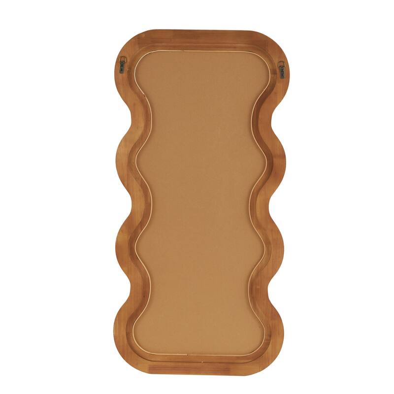 Wood Abstract Wavy Wall Mirror with Dimensional Carved Frame - Brown - Roche River Decor
