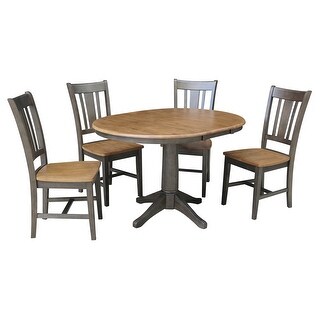 36" Round Solid Wood Extension Dining Table with 4 Dining Chairs - N/A ...