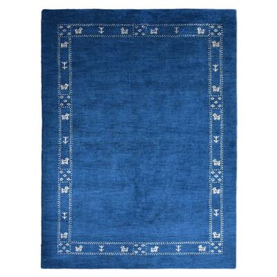 Hand Knotted Loom Silk Mix Area Rug Contemporary Blue LSM216 - 6'x9'