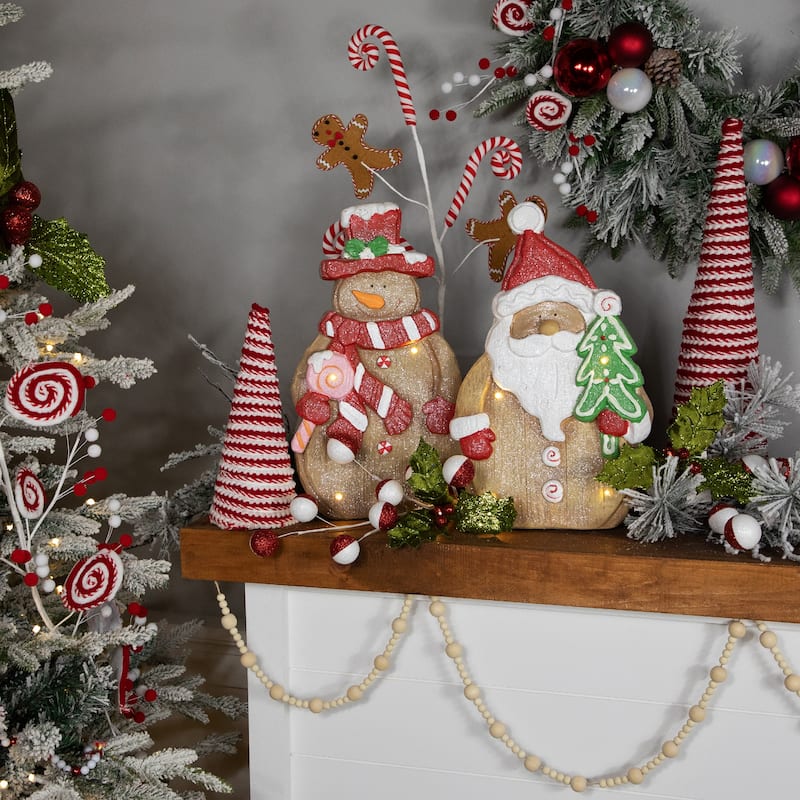 LED Lighted Gingerbread Santa Claus Glittered Christmas Figure - 15.5"