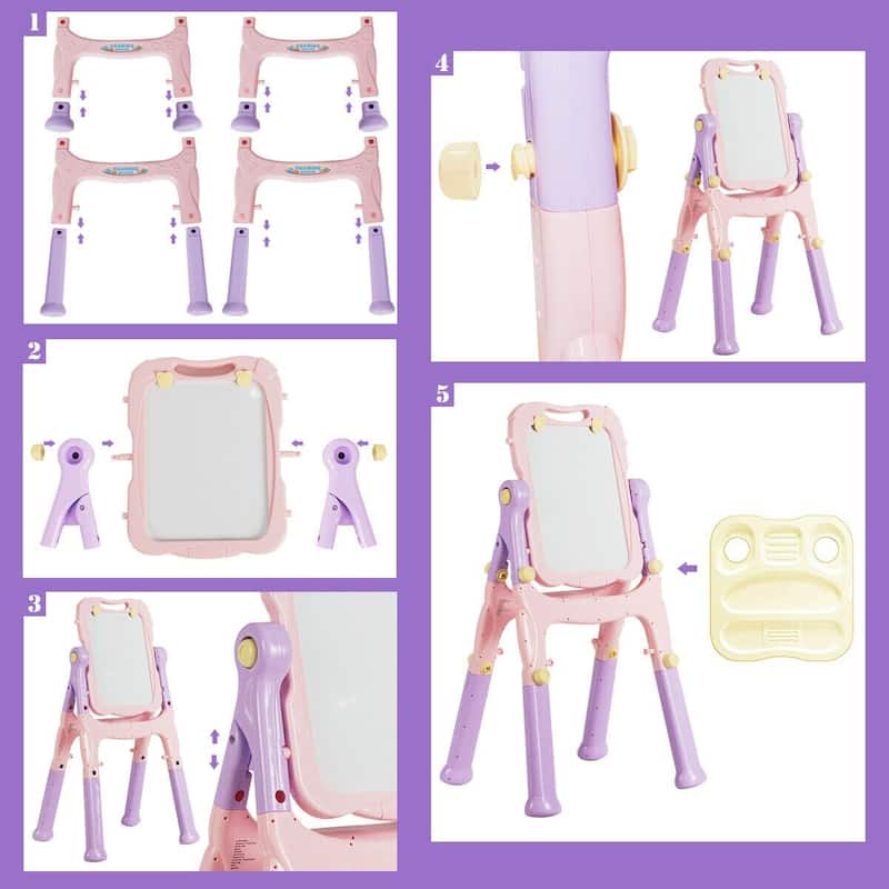 Kids Height Adjustable Double Side Magnetic Art Easel-Purple - 24" x 19" x 43"(L x W x H)