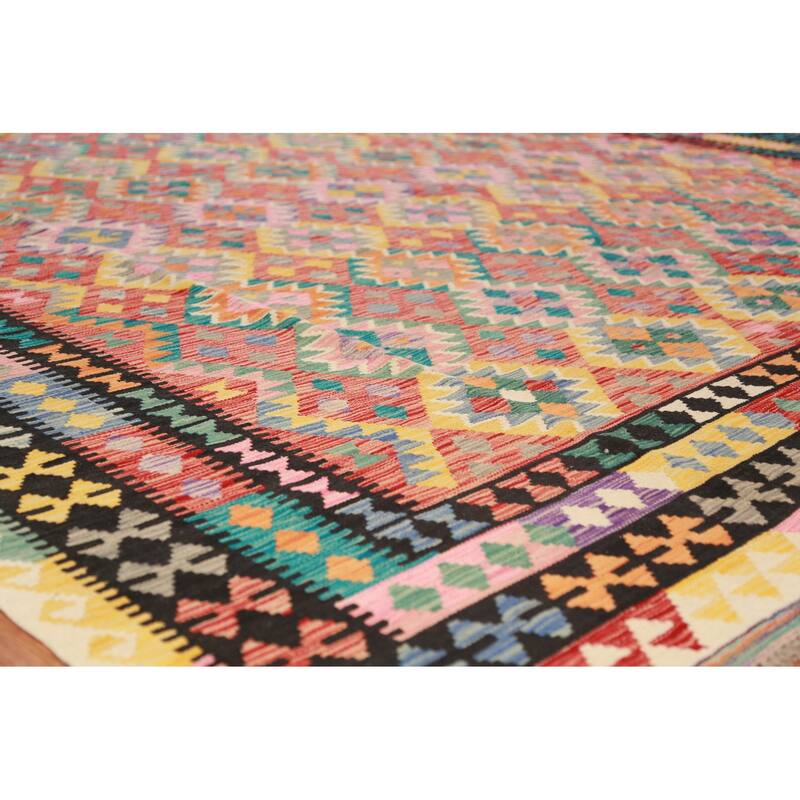 Reversible Kilim Oriental Area Rug Flatweave Geometric Wool Carpet - 9'11"x 13'0"
