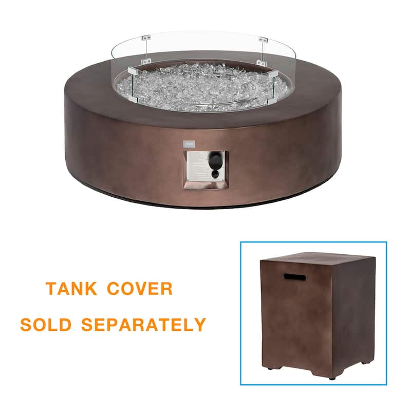 COSIEST 42'' Outdoor Round Propane Fire Pit w Wind Guard and Fire Glass