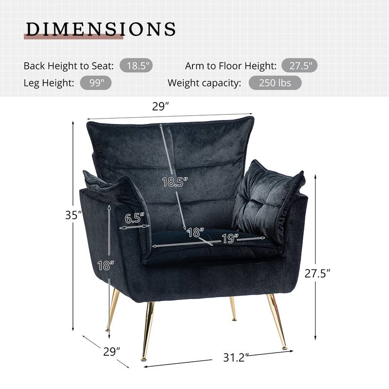 1ida Modern Velvet Tufted Accent Armchair with Gold Metal Legs Set of 2 by HULALA HOME