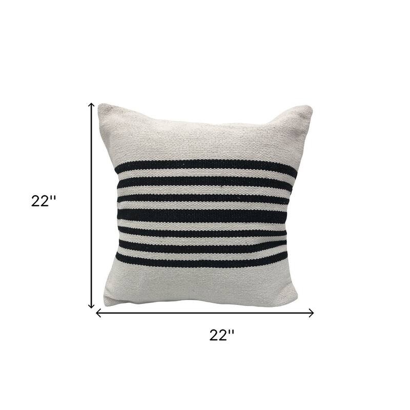 Set of Two Black and White Striped Cotton Throw Pillow