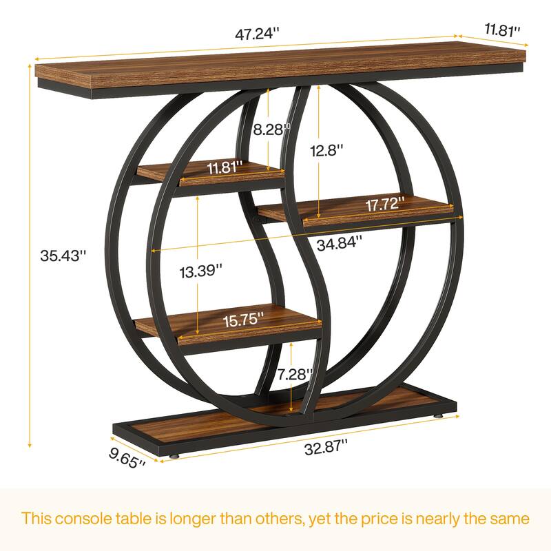 Industrial 5-Tier Console Sofa Table with Storage for Small Spaces