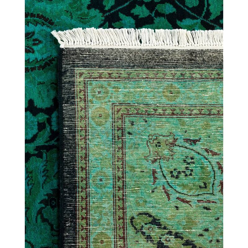 Overton Hand Knotted Wool Vintage Inspired Modern Contemporary Overdyed Green Area Rug - 8' 1" x 10' 9"