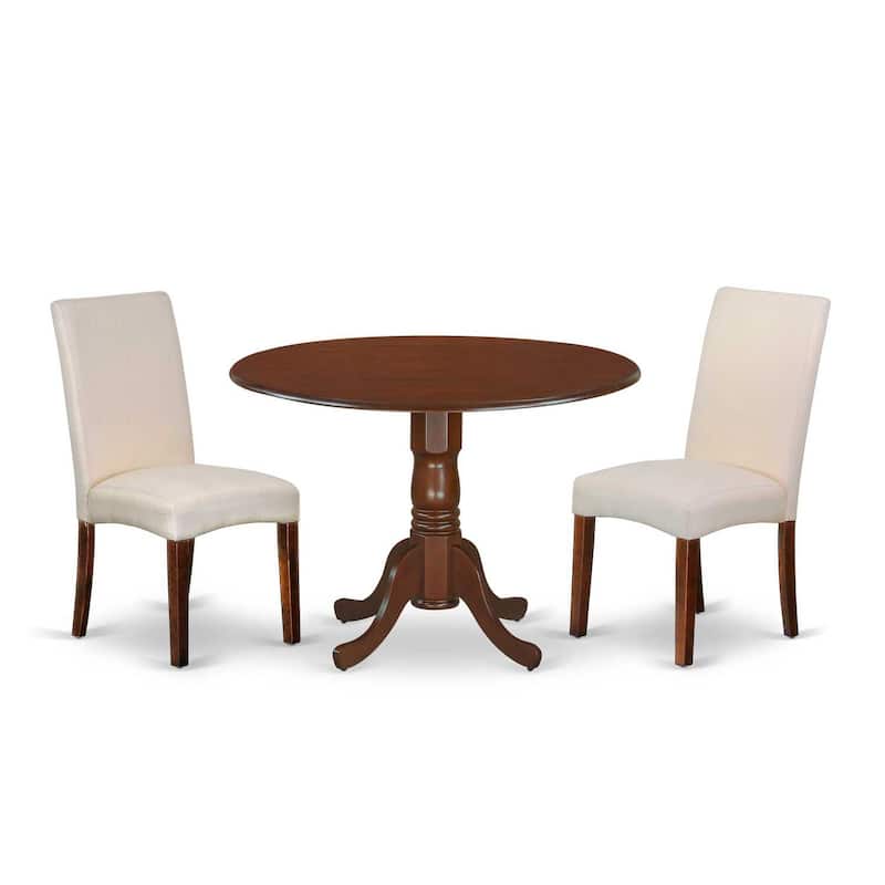 HomeStock 3-Pc Mahogany Finish Solid Wood Top-Round Dining Room Set with Dropleaf-Seats 4