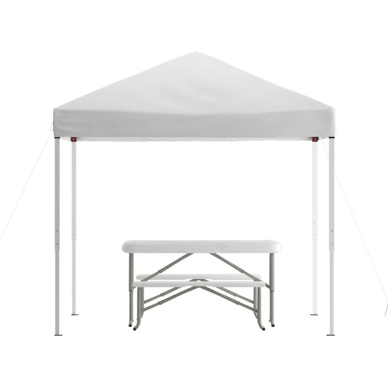 8' x 8' Pop Up Canopy with Carry Bag and Folding Table with Benches Set