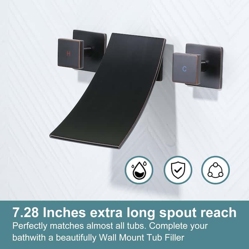 WOWOW Double Handle Wall Mount Waterfall Bathroom Bathtub Faucet
