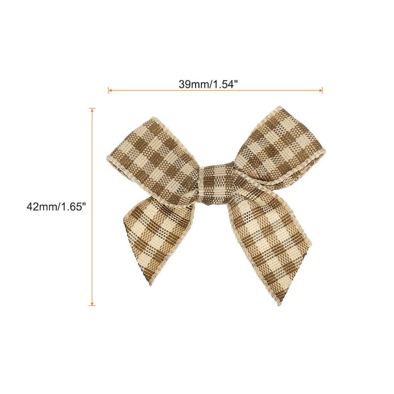 50Pcs Mini Gingham Ribbon Bow 1.5" Checkered Fabric Satin - Brown and Light Yellow