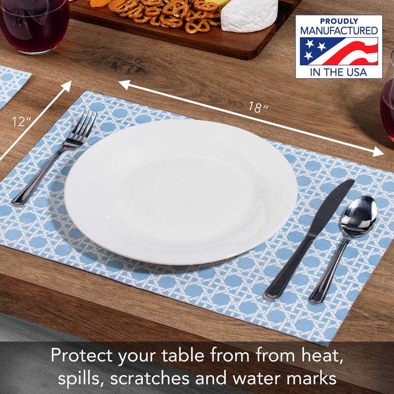 French Blue Cane 4-Pack Poly-Cotton Blend Placemats Manufactured in The USA Machine Washable Dryer Safe