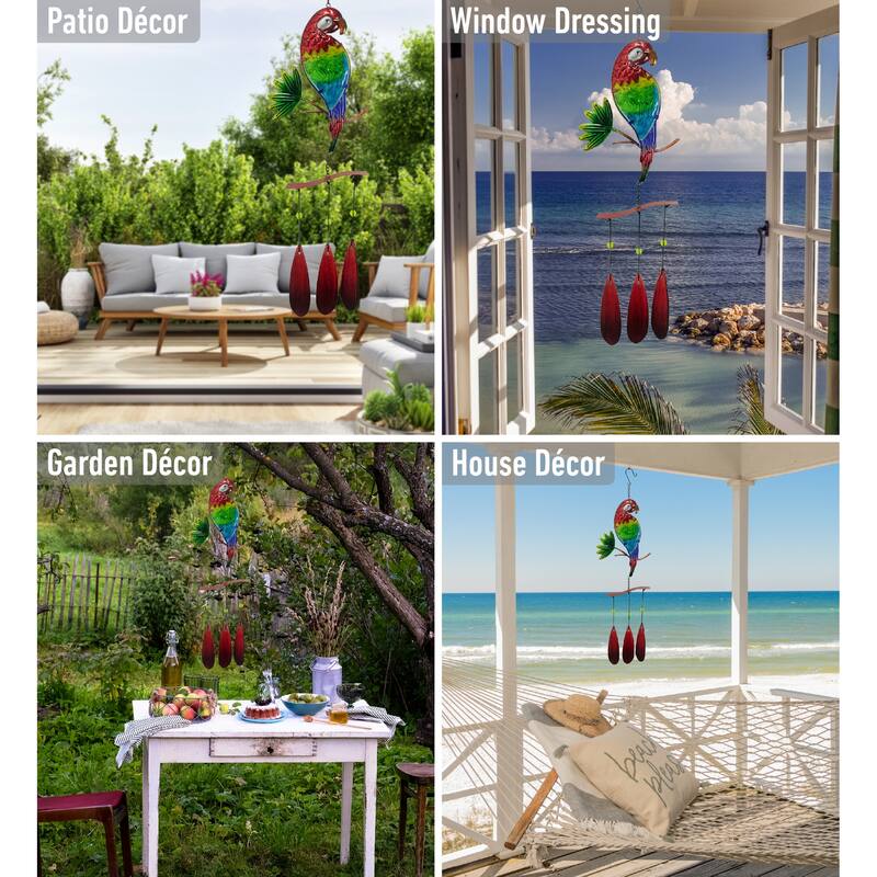 CoTa Global Parrot Wind Chime - Handmade Glass And Metal Chime - 26.4 Inches