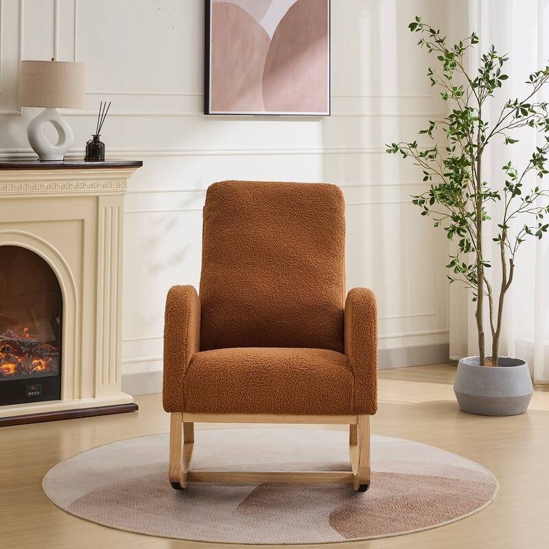 Modern 27.17" High Back Rocking Chair with Side Pocket and Rubber Wood Legs