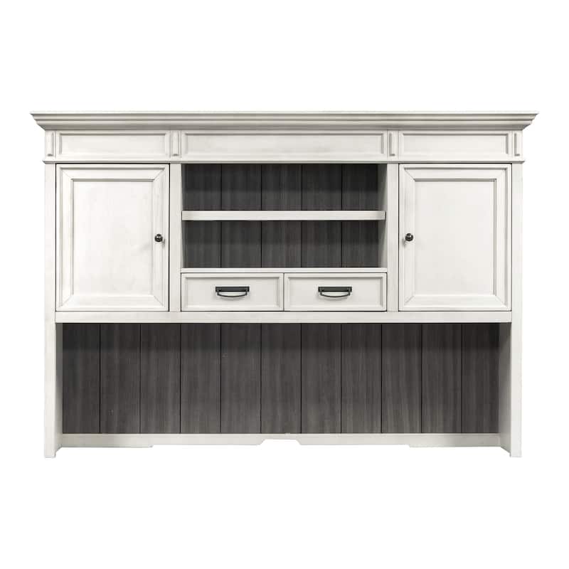 Hartford Wood Hutch With Wire Mesh Doors, Storage Hutch, Office Cabinet, Black - White