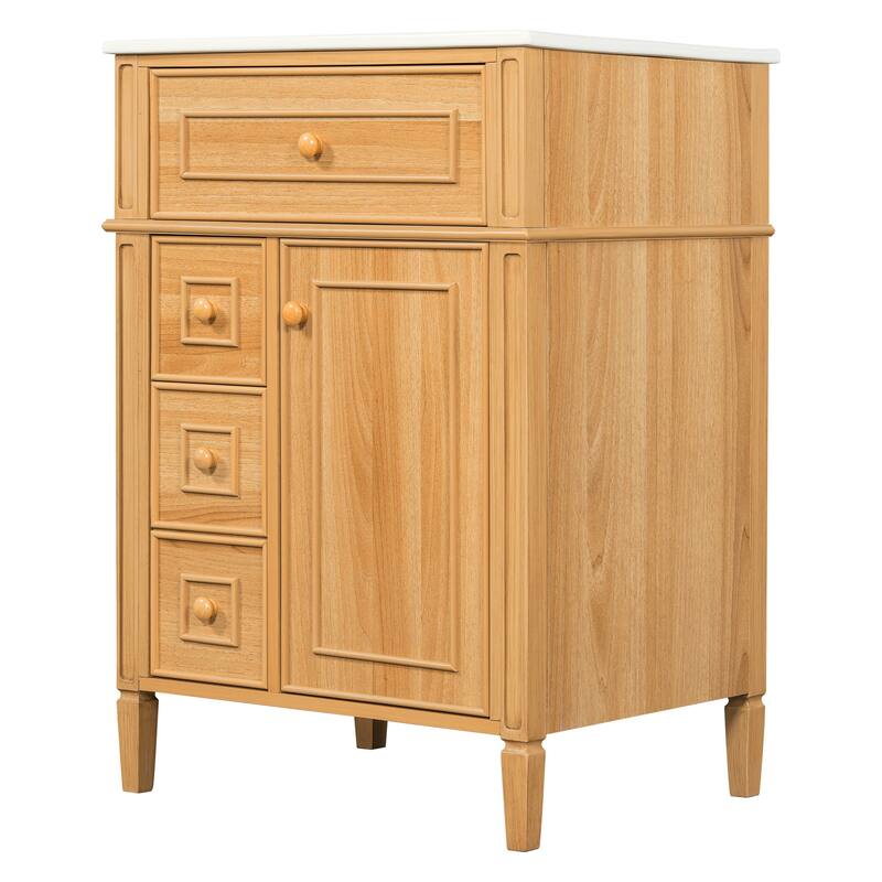 24" Bathroom Vanity with Sink, Wood Vanity Cabinet with Flip-Out Drawer, 2 Soft-Close Drawers, 1 Soft-Close Door