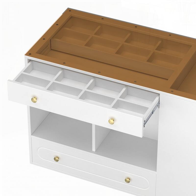 Wardrobe Armoire Bedroom Island with Glass Display Top and Open Shelves