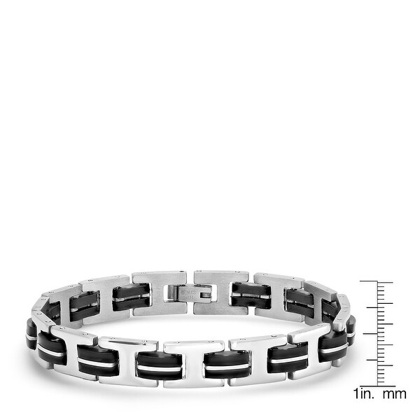 Stainless Steel Black Rubber and Black-plated 8in Bracelet