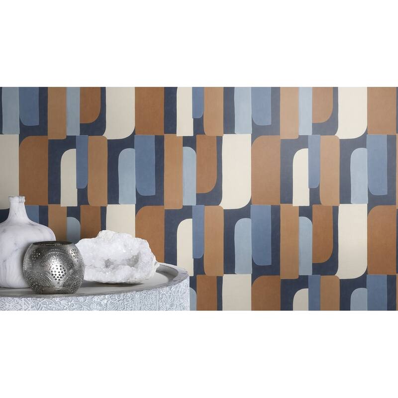 Rasch Derain Blue Geometric Wallpaper
