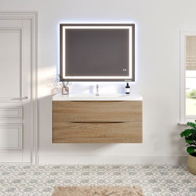 Eviva Smile 48"W White Oak Bath Vanity with WH Acrylic Top