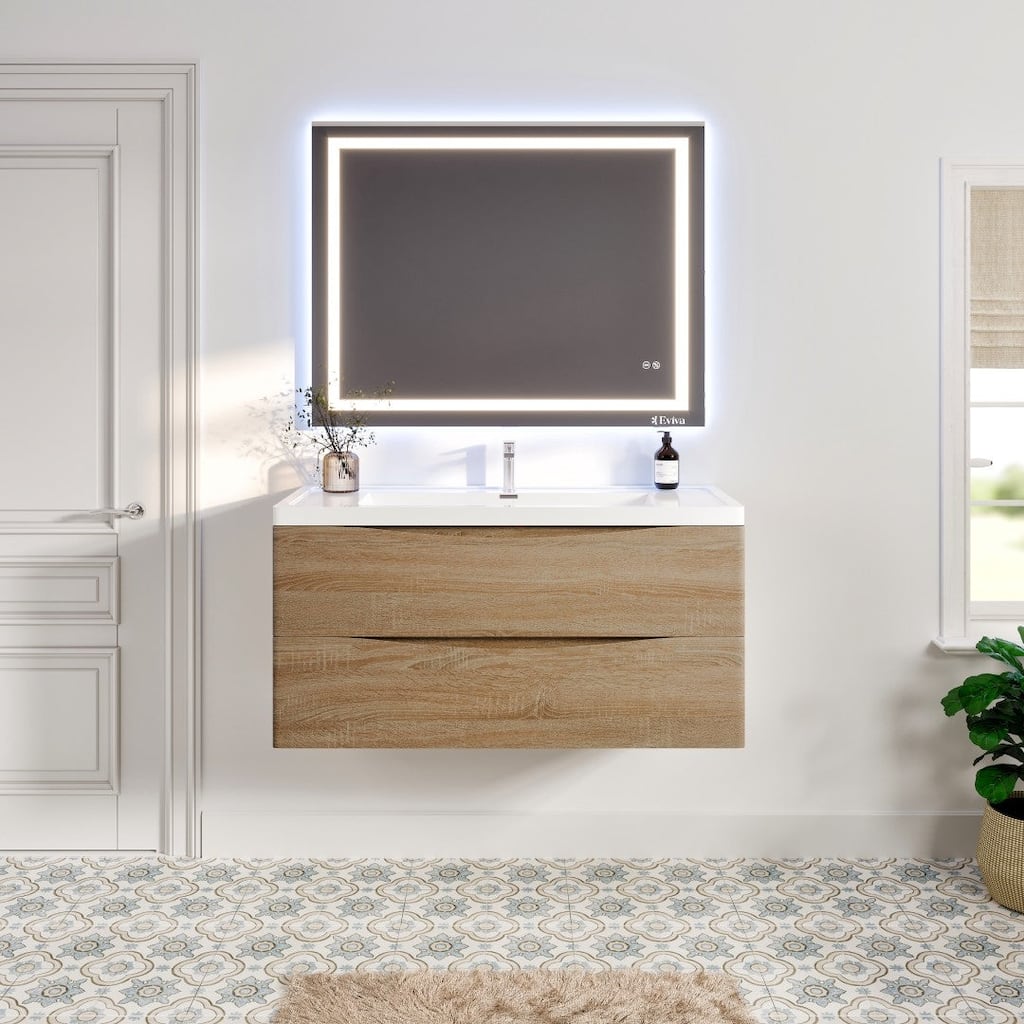 Eviva Smile 48"W White Oak Bath Vanity with WH Acrylic Top