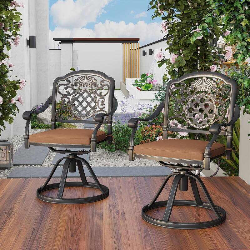 Swivel Patio Chairs Set of 2, Aluminum Outdoor Chairs with Removable Cushions, Metal Frame, Comfortable