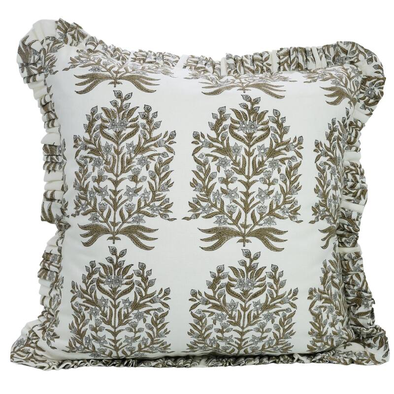 Elegant Pattern Grey Cotton Decor Cushion Cover- Vrindavan - Pillow Covers - 26" x 26"