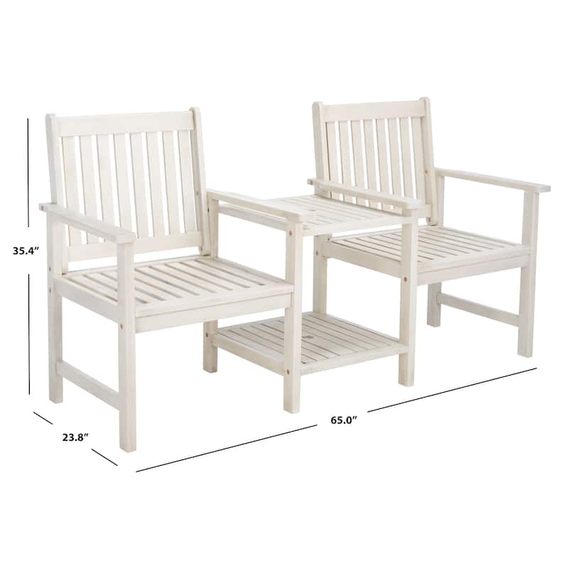 SAFAVIEH Outdoor Kya Solid Wood Twin Seat Bench - 24Wx65Dx35H