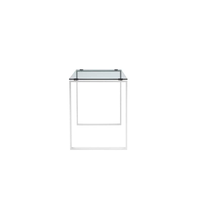 Elen 47 Inch Desk, Rectangular Tempered Glass, White Powder Coated Metal