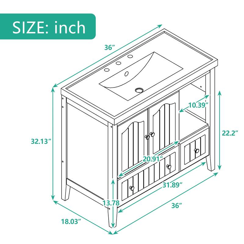 36" Bathroom Vanity with Solid Wood Frame