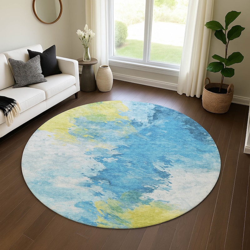Premium Washable Super Soft Abstract Modern Mayfield Rug - Blue - 8' x 8'