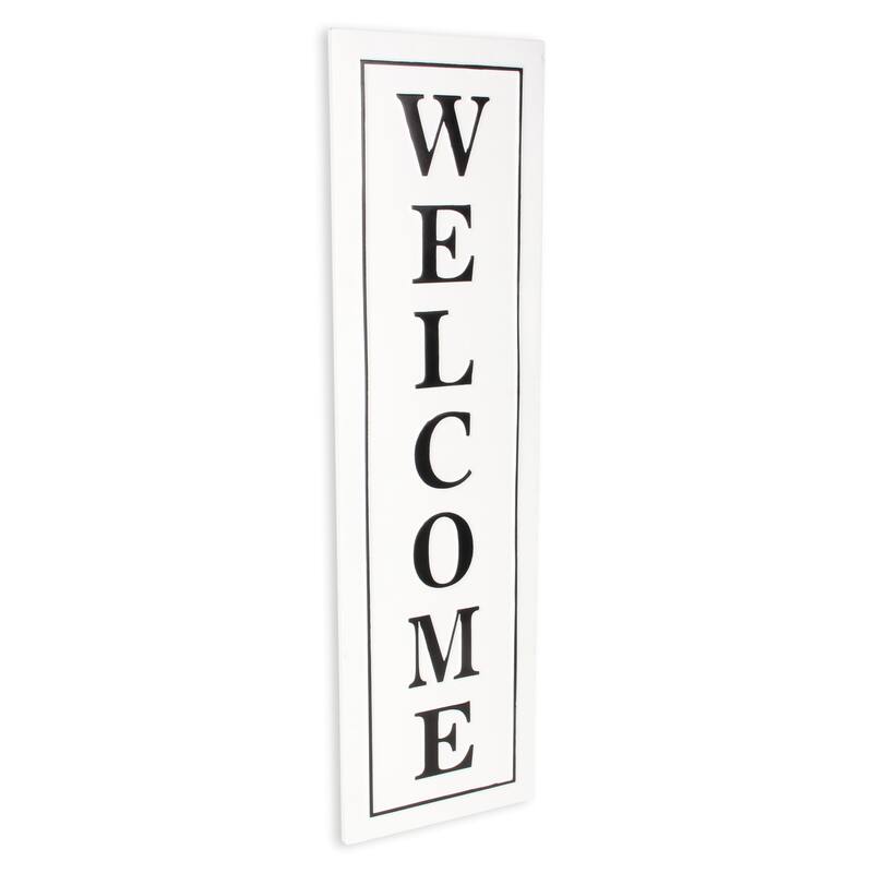 HomeRoots 39" X 11" White and Black Welcome Metal Wall Decor