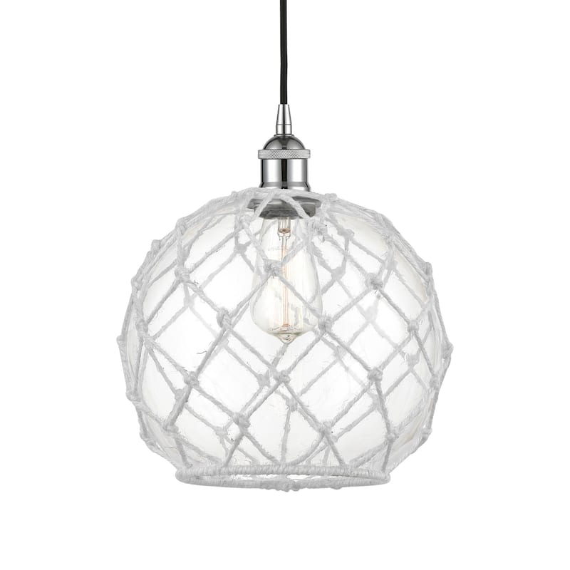 Innovations Lighting 616-1P-13-10 Farmhouse Pendant Farmhouse 10" Wide - Polished Chrome / Clear Glass with White Rope