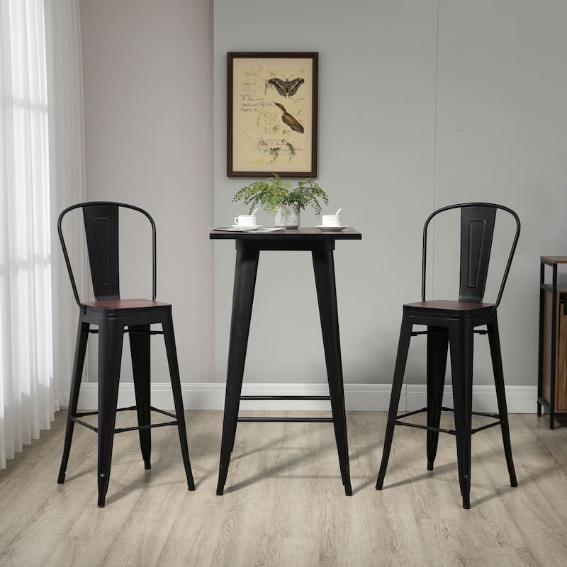 HOMCOM 3 Piece Bar Table Set with 1 Table, 2 High Back Chairs and Metal Frame with Footrests for Home