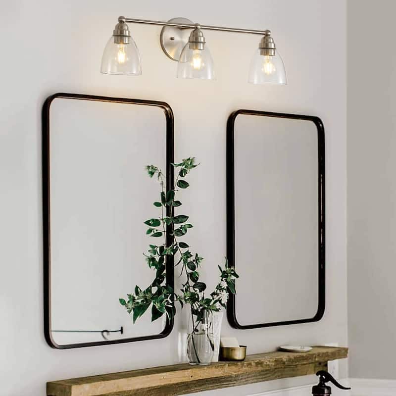 Modern 3-Light Brushed Nickel Bathroom Vanity Light with Clear Glass Shade, E26 Wall Sconces Over Mirror(Bulb Not Included) - Brushed Nickel