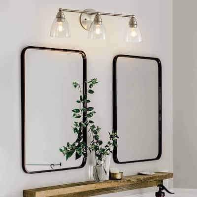 Modern 3-Light Brushed Nickel Bathroom Vanity Light with Clear Glass Shade, E26 Wall Sconces Over Mirror(Bulb Not Included)
