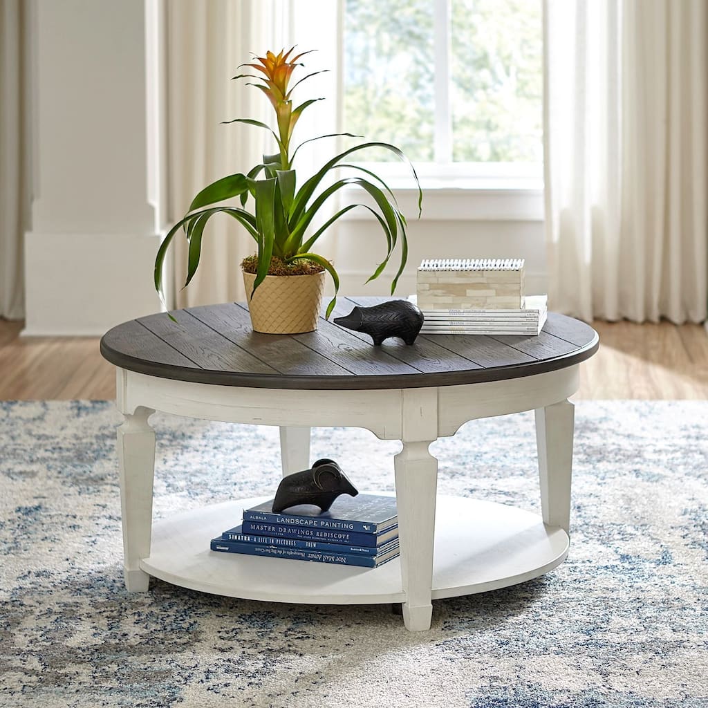 Allyson Park Wirebrushed White Charcoal Round Cocktail Table