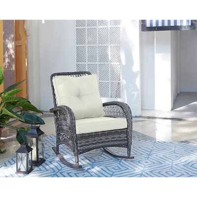 Manhattan Comfort Furttuo Steel Rattan Outdoor Rocking Chair with Cushions